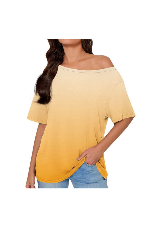 Women's Asymmetrical Off Shoulder Short Sleeve Top Loose Fitting Soft Cozy Loungewear Blouse