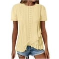 thumbnail image 1 of Agkizg Women's Crew Neck Short Sleeve T Shirt Solid Color Irregular Ruffled Hem Casual Basic Top, 1 of 5