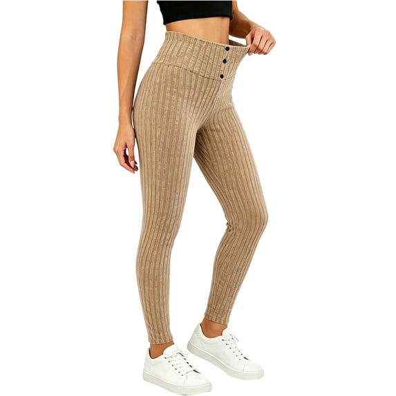 Agkizg Women's Fall Winter Pants, Solid Color Ribbed Brushed Thermal Long Pants Elastic Waist Fashion Casual Trousers