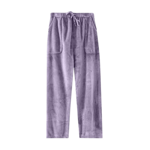 Agkizg Women's Fleece-Lined Sleep Pants,Women's Warm Loungewear Pants,Women's Fall Winter Solid Color Flannel Fleece Lined Pants Elastic Waist Thickened Warm Loose Fitting Home Loungewear Sleep Pants