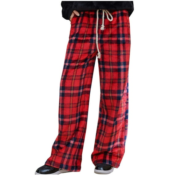 Agkizg Women's Fleece-Lined Sleep Pants,Women's Warm Loungewear Pants,Women's Pants Winter Plushed Warm Loose Fitting Casual Plaid Pants With Pockets Drawstring Loungewear Comfortable Pants