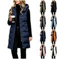 thumbnail image 1 of Agkizg Women's Long Hooded Puffer Vests, Sleeveless Quilted Gilet, Full Zip Up Warm Winter Outerwear with Side Pockets, Casual Longline Vests for Fall Winter, 1 of 7