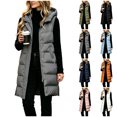 thumbnail image 1 of Agkizg Women's Long Hooded Puffer Vests, Sleeveless Quilted Gilet, Full Zip Up Warm Winter Outerwear with Side Pockets, Casual Longline Vests for Fall Winter, 1 of 7