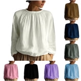 Agkizg Women's Long Sleeve Crew Neck Pullover Top, Shirred Solid Casual ...