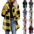 thumbnail image 1 of Agkizg Women's Plaid Hooded Teddy Fleece Coat, Button Front Sherpas Jacket with Pockets, Warm Fall Winter Outerwear, 1 of 7