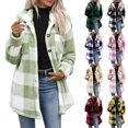thumbnail image 1 of Agkizg Women's Plaid Hooded Teddy Fleece Coat, Button Front Sherpas Jacket with Pockets, Warm Fall Winter Outerwear, 1 of 7