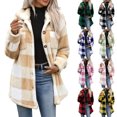 thumbnail image 1 of Agkizg Women's Plaid Hooded Teddy Fleece Coat, Button Front Sherpas Jacket with Pockets, Warm Fall Winter Outerwear, 1 of 7