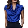 thumbnail image 1 of Agkizg Women's Satin Cowl Neck Short Sleeve T Shirt Solid Color Casual Fashion Soft Basic Daily Wear Top, 1 of 5