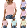 thumbnail image 1 of Agkizg Women's Short Sleeve T Shirt Striped Print Ruffle Trims Casual Fashion Solid Color Top, 1 of 5
