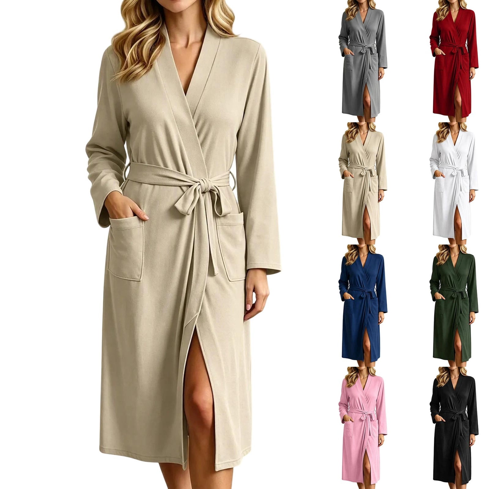 Agkizg Women's Soft Robe Lightweight Bathrobe with Belt and Pockets ...