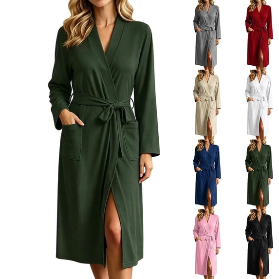 Agkizg Women's Soft Robe Lightweight Bathrobe with Belt and Pockets ...