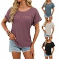 thumbnail image 1 of Agkizg Women's Summer T Shirt Crew Neck Short Sleeve Lace Patchwork Solid Color Casual Pullover, 1 of 5