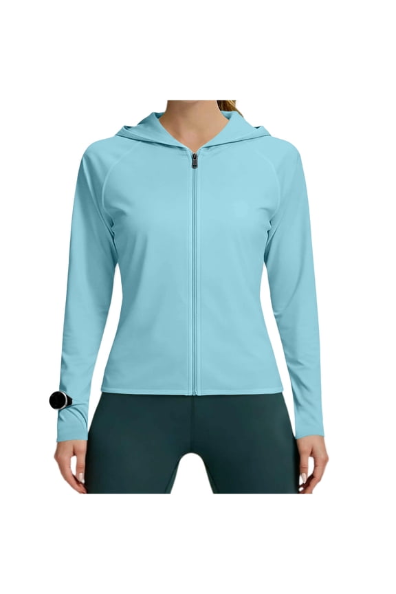 Women's UPF 50+ Full Zip Sun Protection Hoodie, Long Sleeve Lightweight Jacket with Watch Window, Shirt for Hiking Running