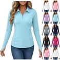 thumbnail image 1 of Agkizg Women's UPF 50+ Sun Protection Shirt, Long Sleeve Half Zip Collared Solid Top, Lightweight Hiking Running Blouse, 1 of 5