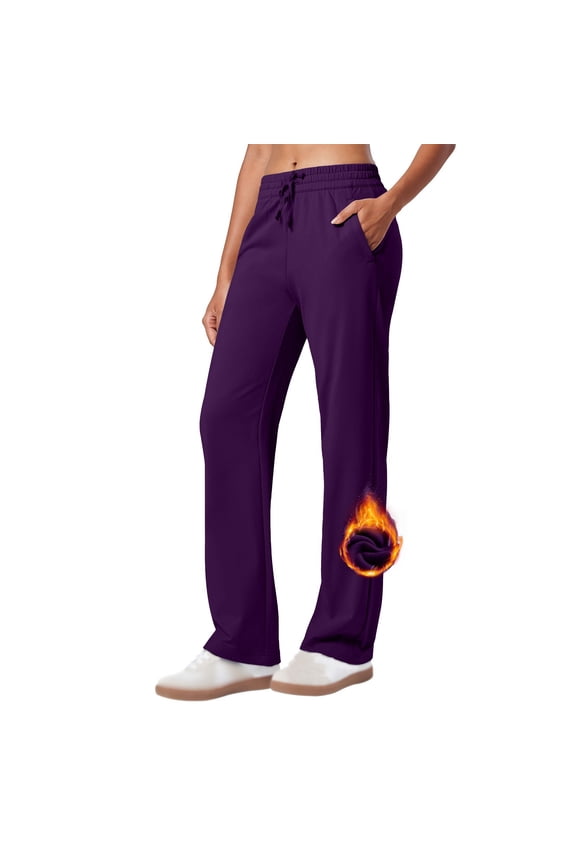 Women's Winter Fleece Lined Pants,Women's Fall Winter Light Fleece Work Pants Elastic Drawstring Straight Leg High Waist Slim Fitting with Pockets Yoga Pants