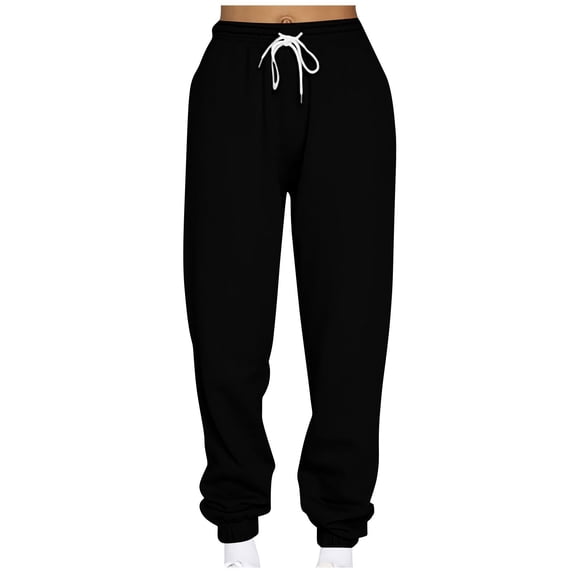 Agkizg Women's Winter Fleece Lined Pants,Women's Fall Winter Straight Leg Loose Fitting Sweatpants Fashion Drawstring High Waist Cuffed Ankle Fleece Lined Casual Sports Pants