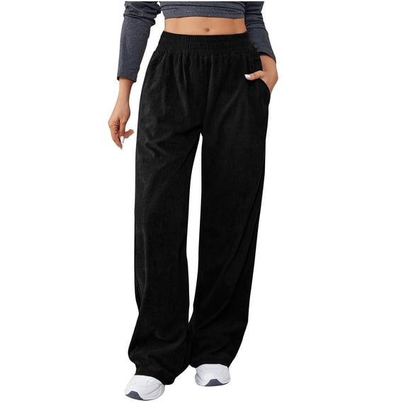 Agkizg Women's Winter Fleece Lined Pants,Women's High Waisted Thick Warm Pants,Women's Solid Color Corduroy Pants Relaxed Fitting Outer Wear for Fitness Workout Yoga Warm Pants for Fall Winter