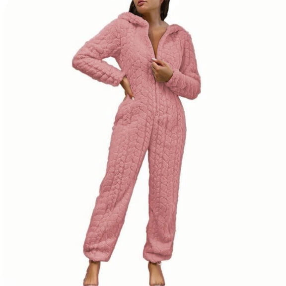 Agkizg Women's Winter Warm Pajama Jumpsuit,Women's Fleece Lined Loungewear Overalls,Women's Fall Winter Solid Color Fleece Onesie Pajama Pants Hooded Warm Fuzzy Loungewear High End Home Wear Pants