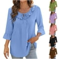 thumbnail image 1 of Agkizg Womens Fall Clothing Plus Size Womens Tops 3/4 Sleeve Blouses Solid Color Crew Neck Tie 3/4 Sleeve Loose Top for Fall Winter Casual Outfits XXL, 1 of 5
