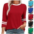 thumbnail image 1 of Agkizg Womens Fall Clothing Plus Size Womens Tops Long Sleeve Blouses Color Block Crew Neck Ruffle 3/4 Sleeve Casual Tops for Fall Winter XXXL, 1 of 5