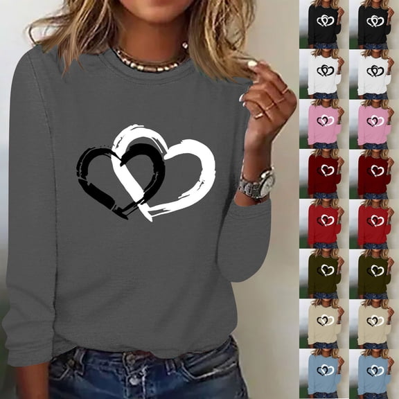 Agkizg Womens Fall Clothing Plus Size Womens Tops Long Sleeve Blouses Print Crew Neck Long Sleeve Casual Pullover Top for Fall Daily Casual Wear S