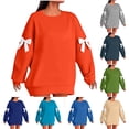 thumbnail image 1 of Agkizg Womens Fall Clothing Plus Size Womens Tops Long Sleeve Blouses Solid Color Bow Detailing Drop Shoulder Loose Fitting Sweatshirt Top for Fall Holiday XXL, 1 of 5