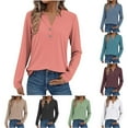 thumbnail image 1 of Agkizg Womens Fall Clothing Plus Size Womens Tops Long Sleeve Blouses Solid Color V-Neck Button Detail Loose Fitting Long Sleeve T-Shirt Shirt Top XXXL, 1 of 5