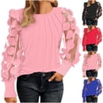thumbnail image 1 of Agkizg Womens Fall Clothing Plus Size Womens Tops Long Sleeve Blouses Style Crew Neck Long Sleeve Mesh Sleeve Chest Ruffle T-Shirt Casual Top for Fall Winter S, 1 of 5