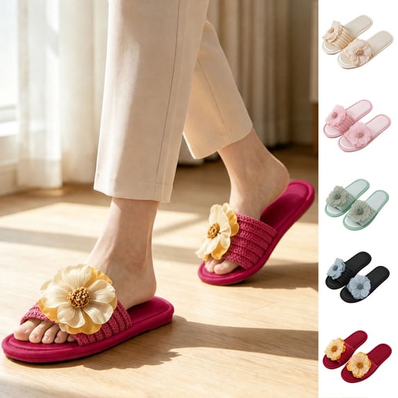 Agkizg Womens Fall Winter Slippers, House Slippers, Elegant Open Toe One Strap House Slippers Woven Strap Soft Fabric Flat Casual Daily Indoor Slides