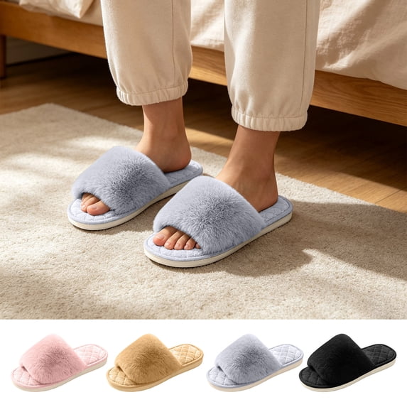 Agkizg Womens Fall Winter Slippers, House Slippers, Open Toe Soft Sole House Slippers Comfortable Casual Indoor Light Outdoor Daily Slippers