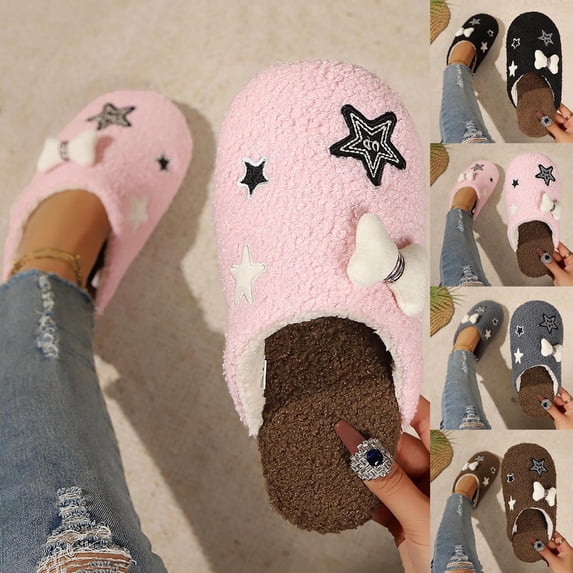 Agkizg Womens Fuzzy Slippers, House Slippers, Closed Toe Plushes House Slippers Friendly Fuzzy Flat Casual Indoor Outdoor Winter Slippers