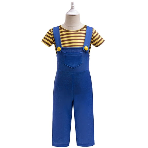Girls Costume Striped Top with Overalls Female Halloween party Outfit