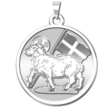 Agnes Dei Religious Medal - 2/3 Inch Size of Dime, Solid 14K White Gold