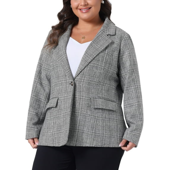 Agnes Orinda Blazers for Women Plus Size Plaid Notched Lapel Long Sleeve Business Casual Blazer Jackets 4X Black White