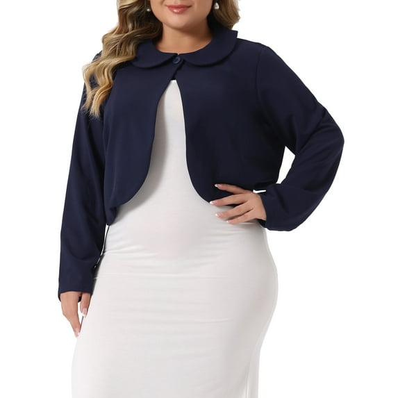 Agnes Orinda Bolero Shrugs for Women Plus Size Business Long Sleeve Peter Pan Cardigan Crop Jackets