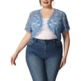 thumbnail image 1 of Agnes Orinda Plus Size Women's Elegant Short Sleeve Sheer Floral Lace Bolero Shrug Top 3X Blue, 1 of 7