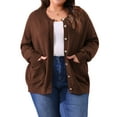 thumbnail image 1 of Agnes Orinda Women's Plus Size Long Sleeves Button Down Crew Neck Knit Sweater Cardigan 3X Dark Brown, 1 of 6