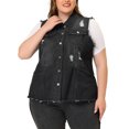 thumbnail image 1 of Agnes Orinda Denim Jackets for Women 2025 Plus Size Button Front Lapel Frayed Washed Sleeveless Long Jean Vest 4X Black Ripped, 1 of 5