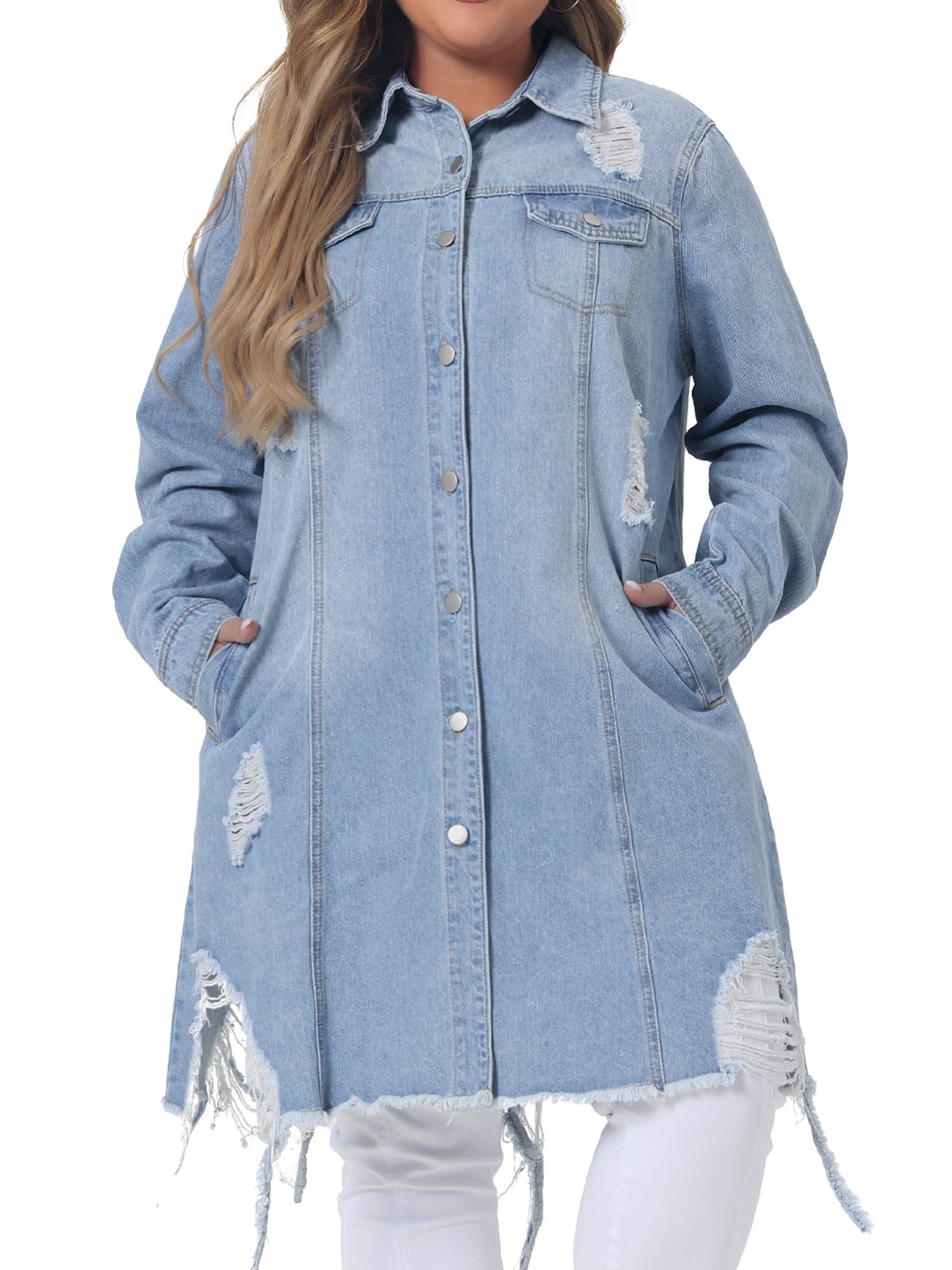 Oversized Jackets Ripped Denim Jacket Plus Size Women's Long