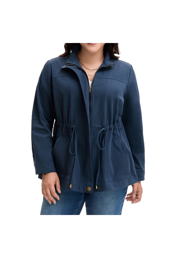 Agnes Orinda Junior' Plus Size Stand Collar Drawstring Utility Jacket