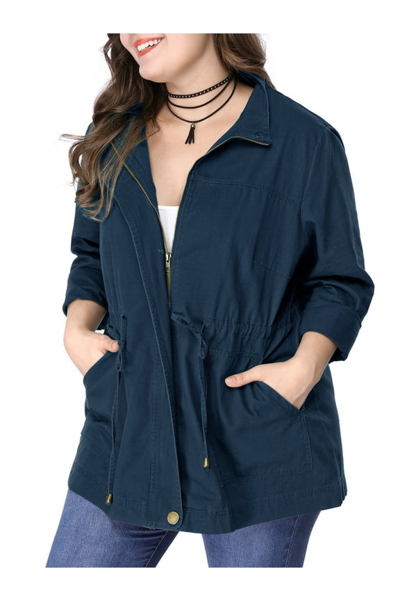 Agnes Orinda Junior' Plus Size Stand Collar Drawstring Utility Jacket