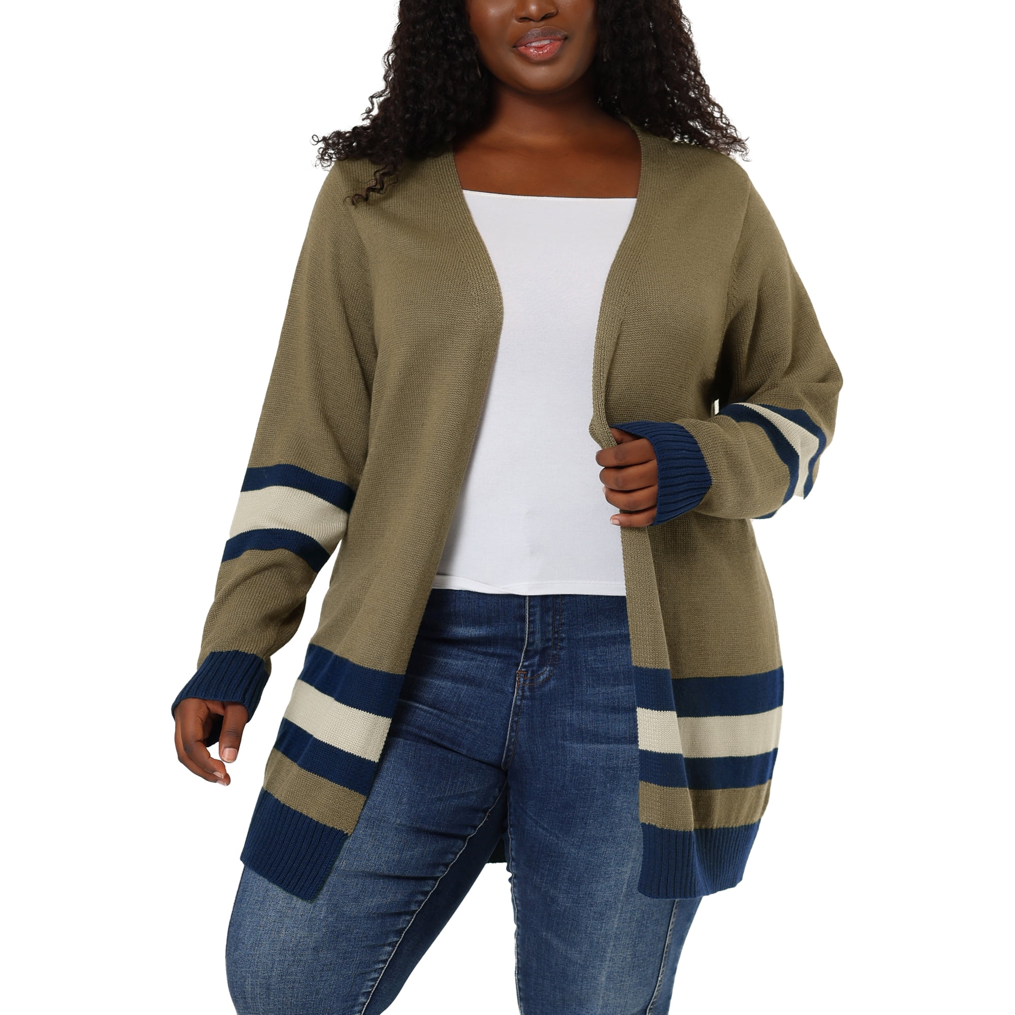 Agnes Orinda Juniors' Plus Size Open Front Striped Sweater Cardigan -  Walmart.com