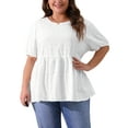 thumbnail image 1 of Agnes Orinda Women's Plus Size Babydoll Tops Texture Crew Neck Short Sleeve Flowy Summer Casual Blouse 1X White, 1 of 6