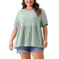 thumbnail image 1 of Agnes Orinda Women's Plus Size Babydoll Tops Texture Crew Neck Short Sleeve Flowy Summer Casual Blouse 2X Greyish Green, 1 of 6