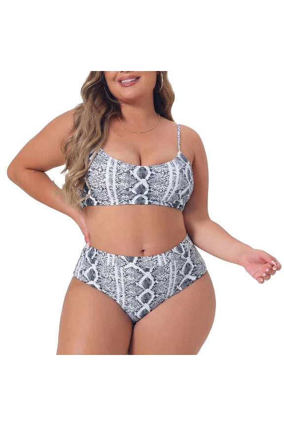Plus Size Bikini Set for Women Crop Top High Waisted Swimsuits Two Piece Bathing Suits Swimwear