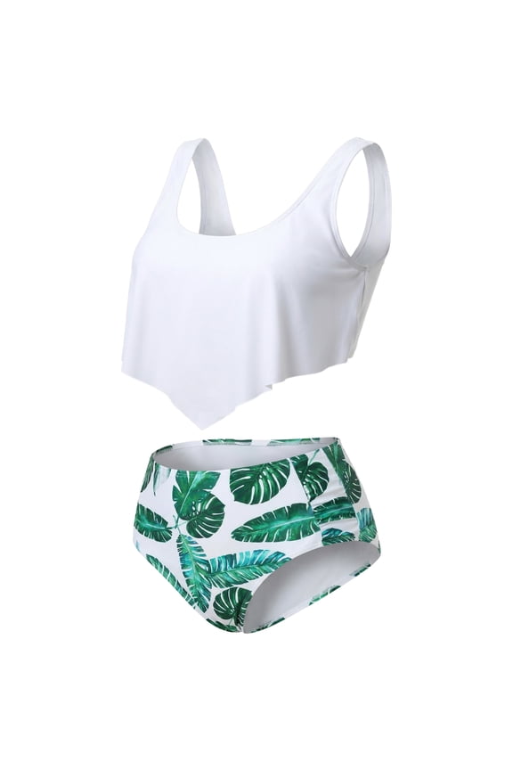 Plus Size Bikini Swimsuit for Women V Neck Floral Ruffles Tankini 2 Piece Bathing Suits