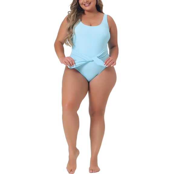 Agnes Orinda Women's Plus Size 1 Piece Swimsuits High Waisted Tummy Control Push Up Beach Vacation Bathing Suits 2X Blue