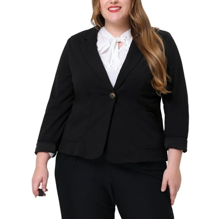 Agnes Orinda Plus Size Blazer for Women Work Jacket Notch Lapel Buttons Front Blazers Jackets 2024 1X Black