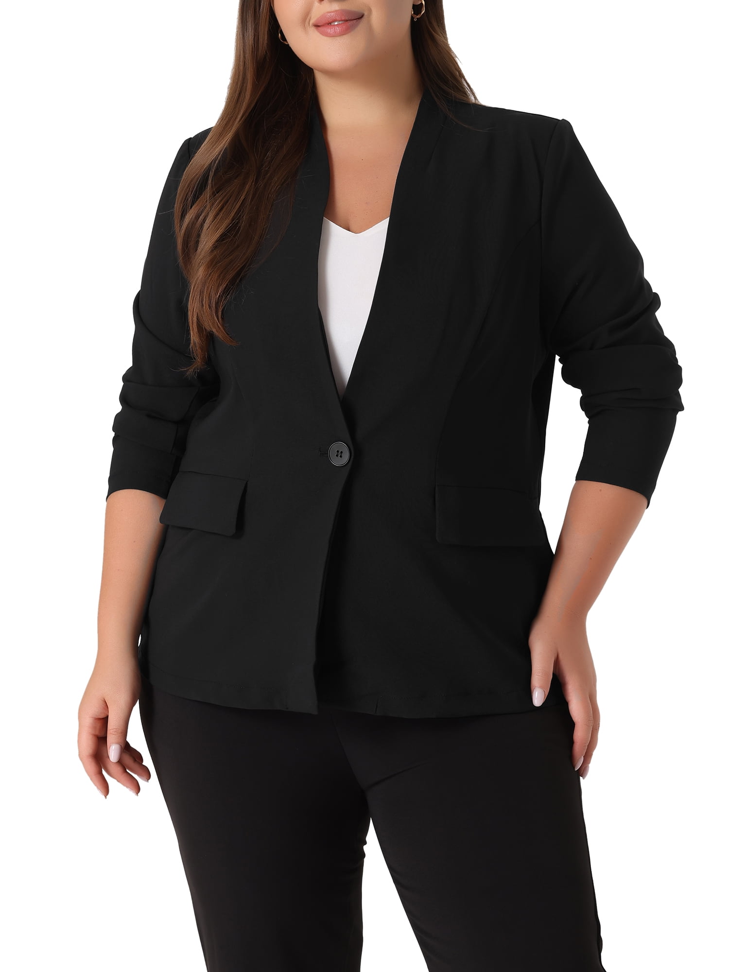 Agnes Orinda Plus Size Blazers for Women Button 2023 Long Sleeve