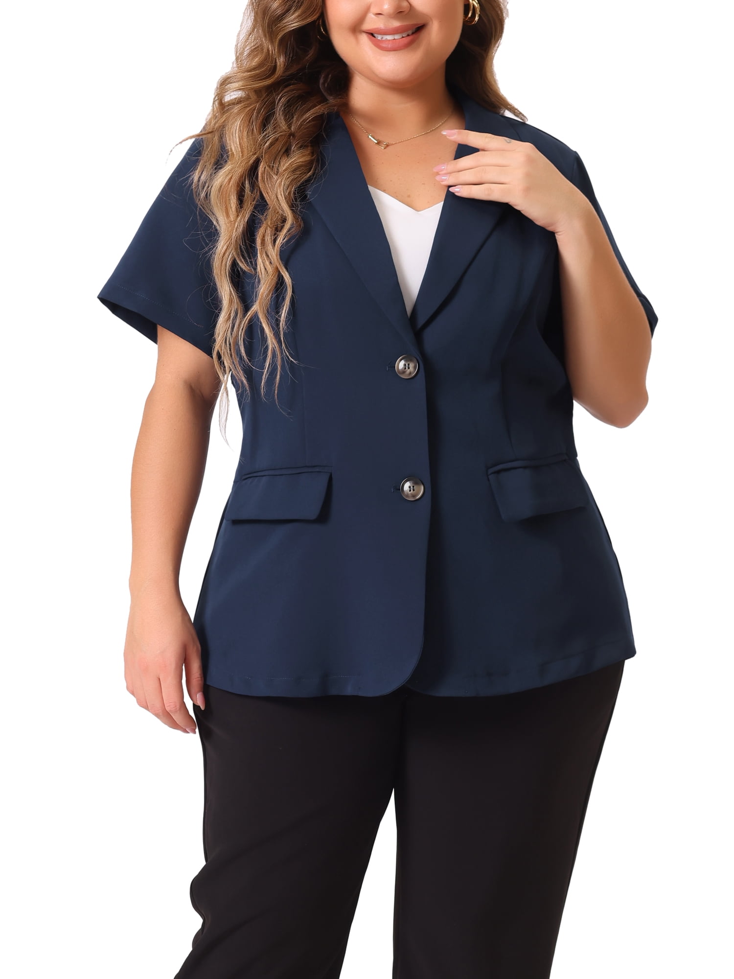 Agnes Orinda Women's Plus Size Blazers Casual Short Sleeve Notched